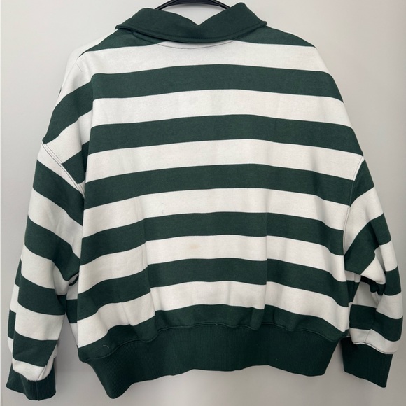 Nike Women's Striped Green and White Cropped Sweater - Picture 2 of 5